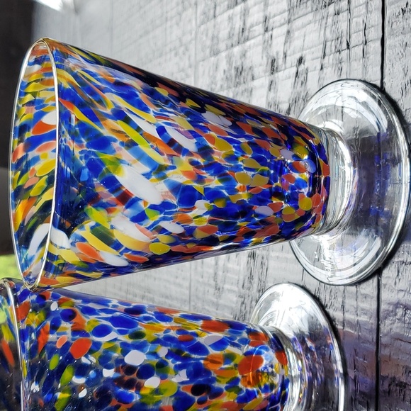 One Source Handmade Hand Blown Confetti  Glass Drinkware Six" Tall  Blue Orange - Picture 5 of 16